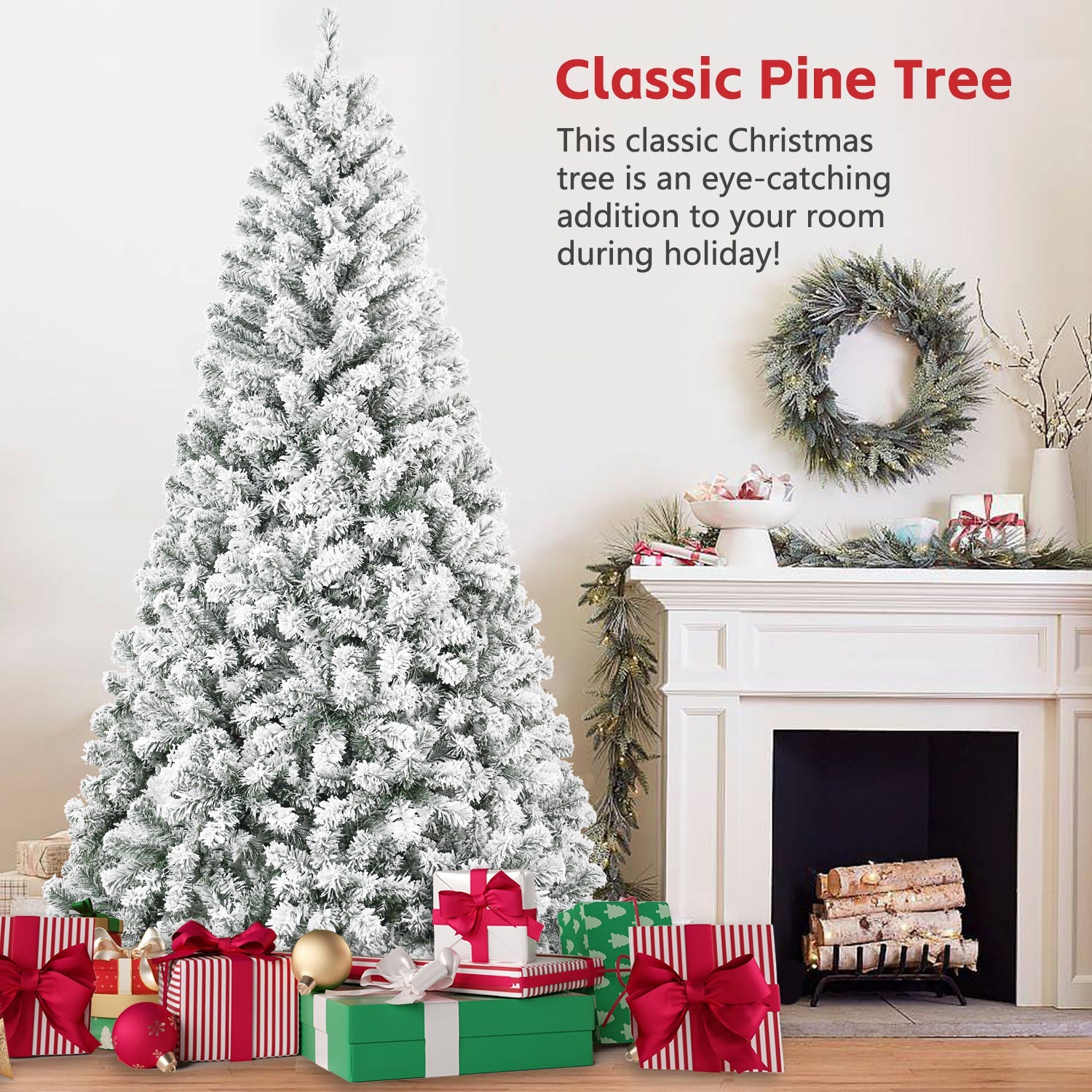 6FT Flocked Christmas Tree – Artificial Snowy Holiday Tree with 678