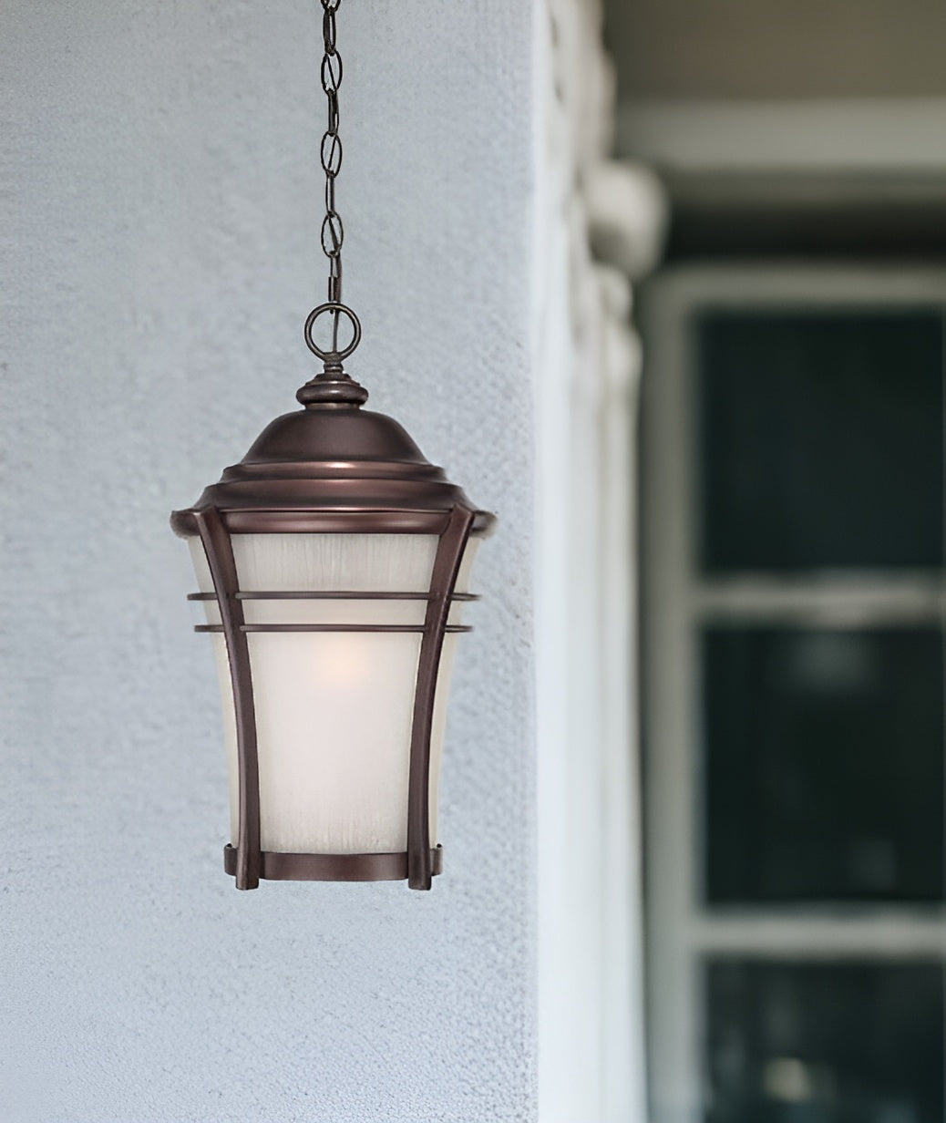 Frosted Glass Bronze Hanging Lantern / Vintage Outdoor Pendant Light