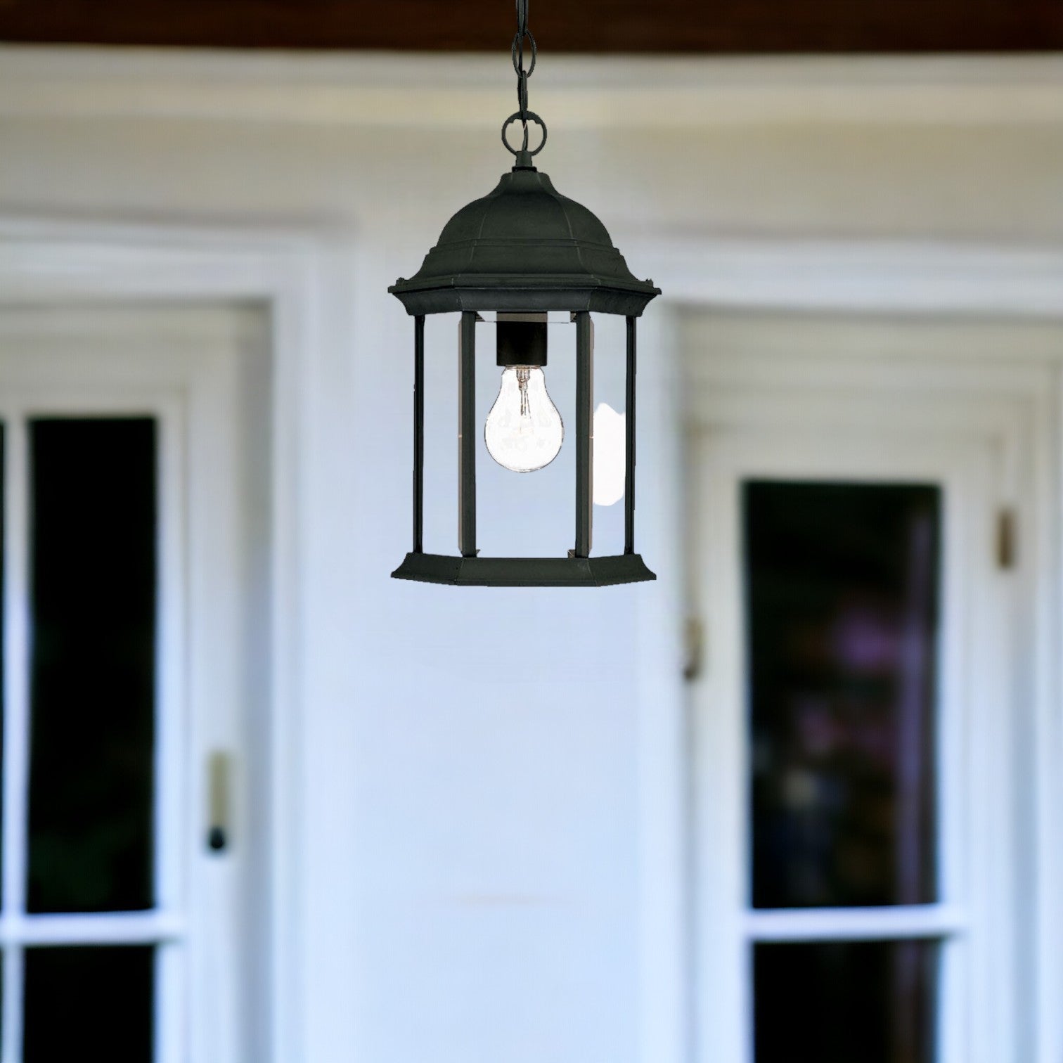 Matte Black Glass Lantern Wall Light – Vintage Outdoor Sconce for Porch & Garden-1