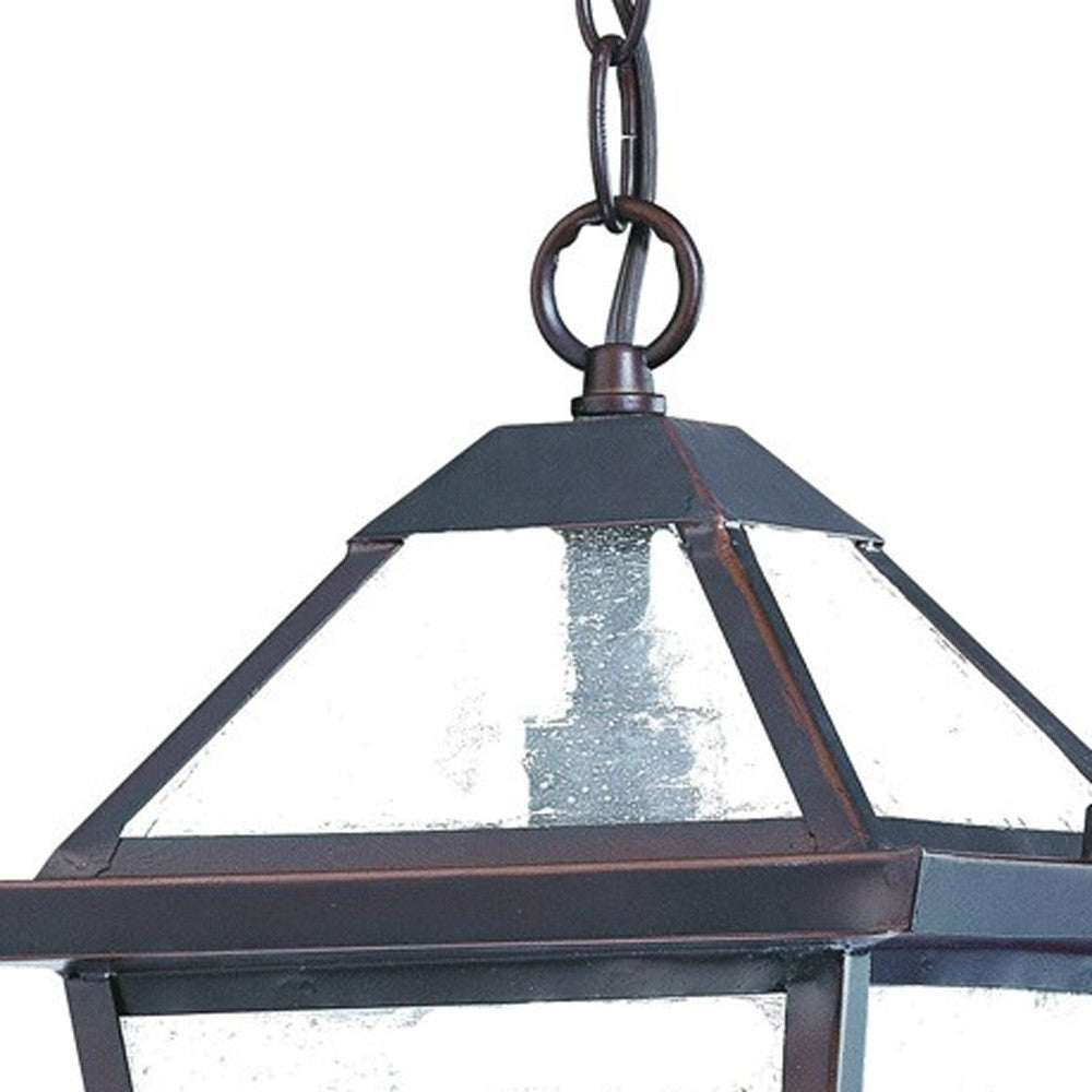 Antique Bronze Glass Hanging Lantern Light - Classic Outdoor Pendant for Porch, Patio & Garden