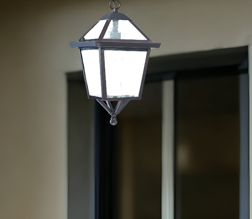 Antique Bronze Glass Hanging Lantern Light - Classic Outdoor Pendant for Porch, Patio & Garden