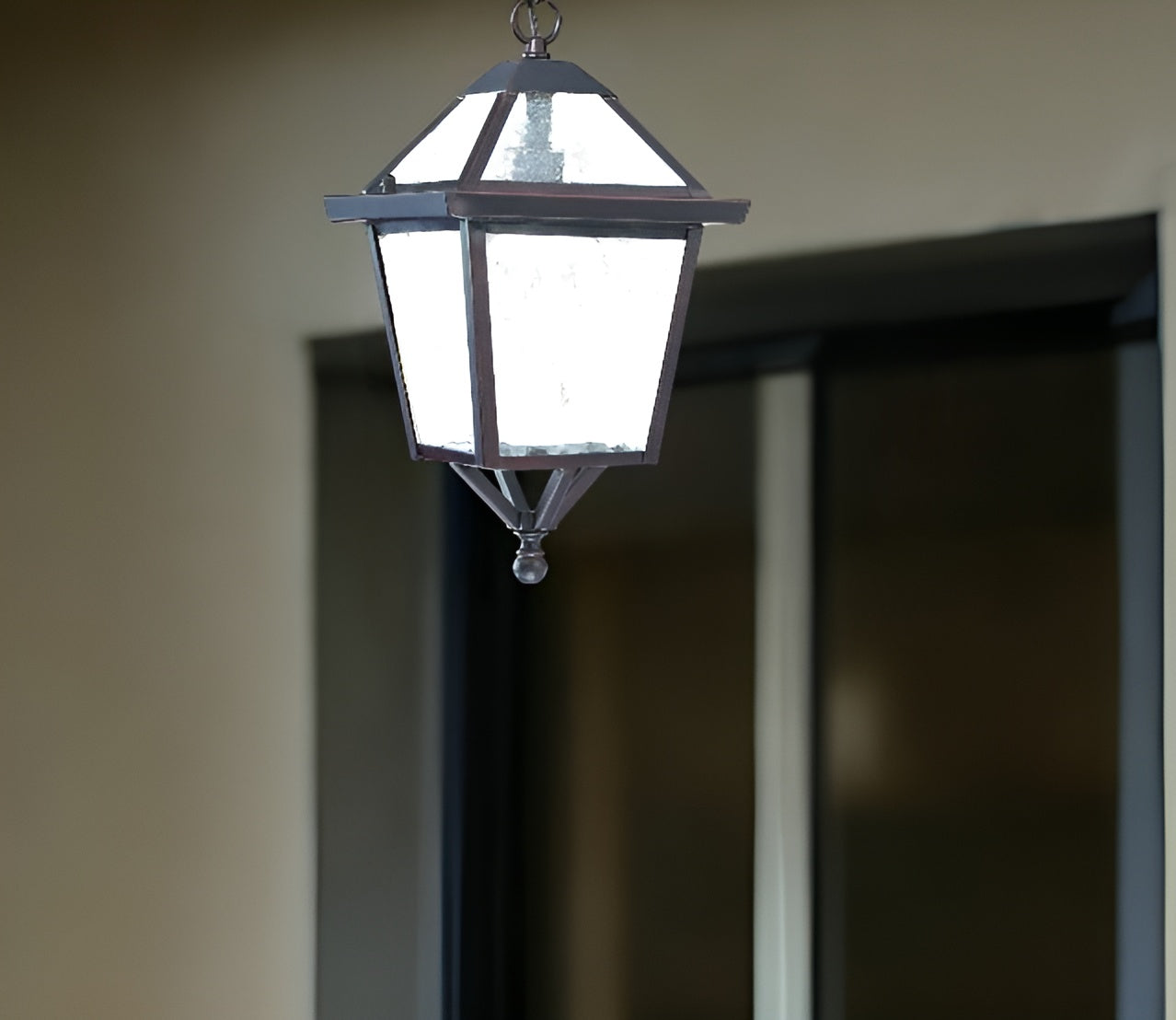 Antique Bronze Glass Hanging Lantern Light - Classic Outdoor Pendant for Porch, Patio & Garden