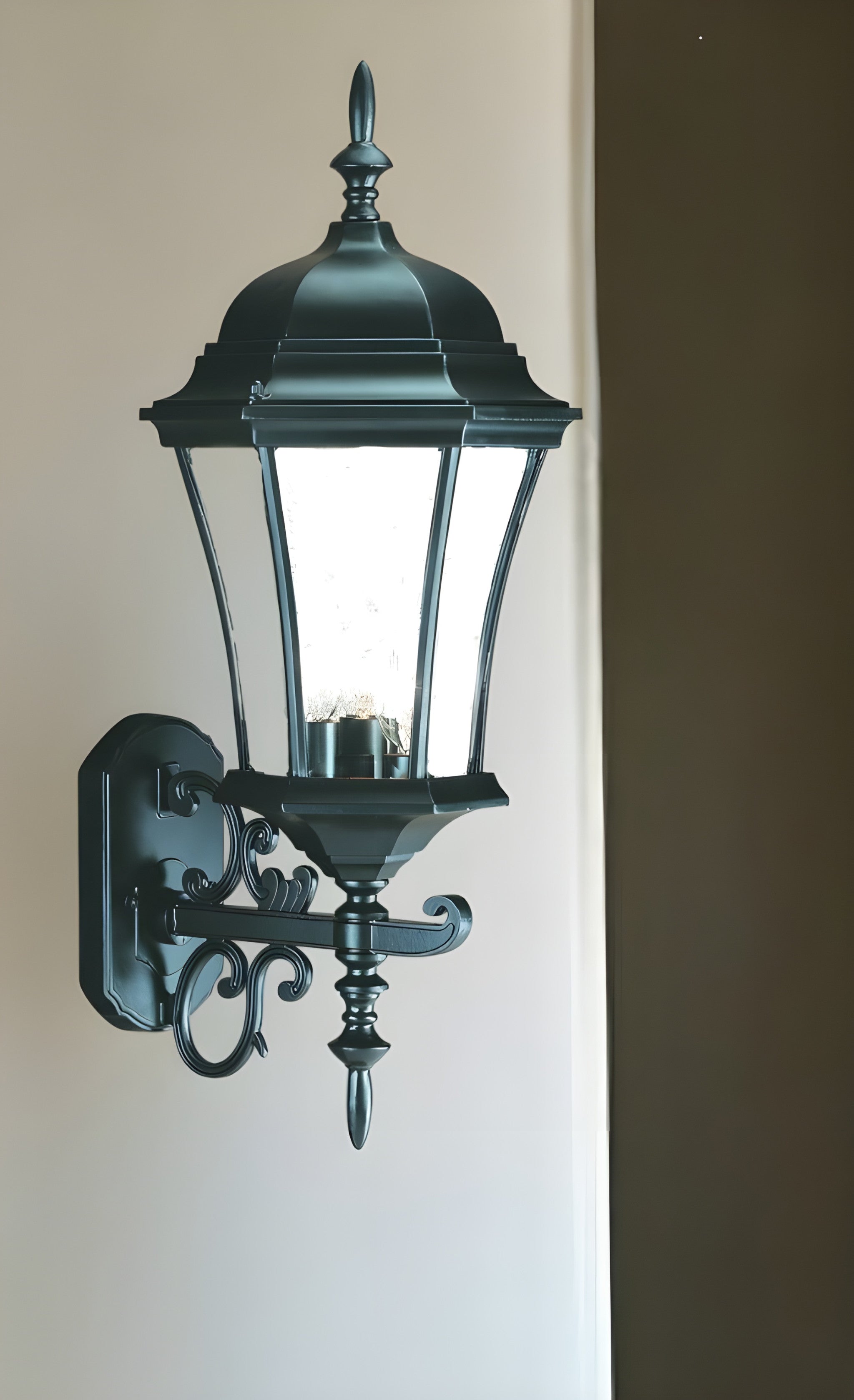Matte Black Ornamental Carousel Lantern Wall Light - Vintage Outdoor Sconce for Porch, Patio & Garden