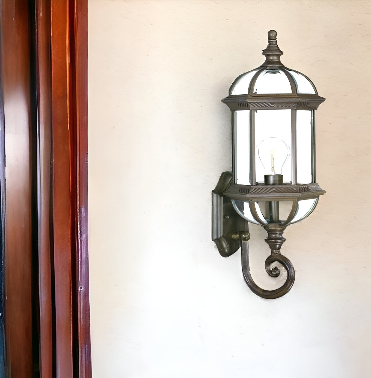 Antique Brown Cylindrical Lantern Wall Light - Rustic Outdoor Vintage Wall Sconce For Porch & Garden