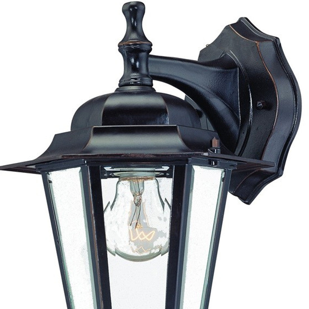 Antique Bronze Glass Hanging Lantern Wall Light - Vintage Outdoor Exterior Fixture