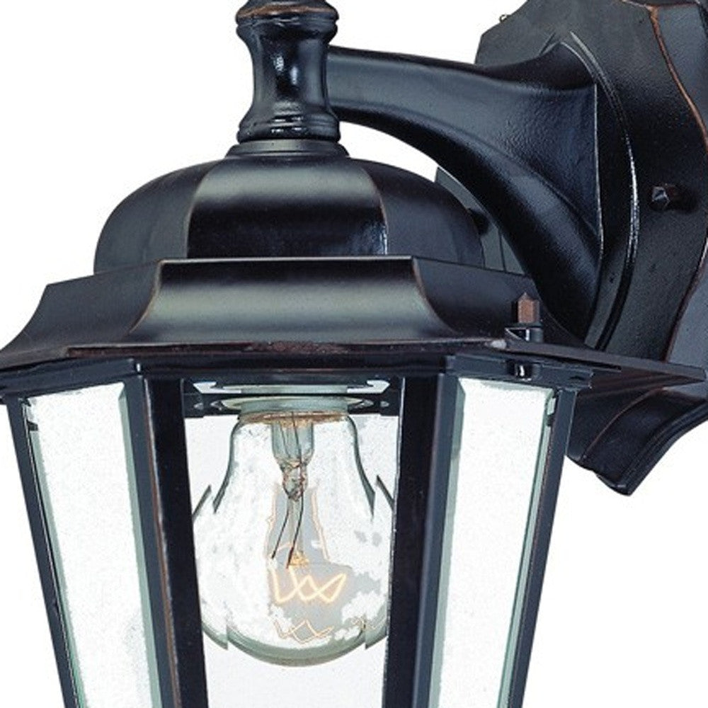 Antique Bronze Glass Hanging Lantern Wall Light - Vintage Outdoor Exterior Fixture