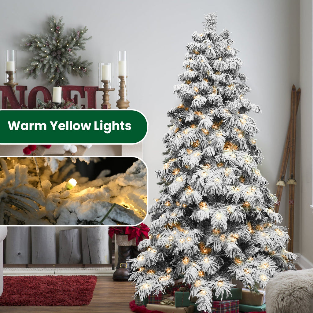 8ft Flocked Scarecrow-Shaped Christmas Tree with 470 Warm White LED