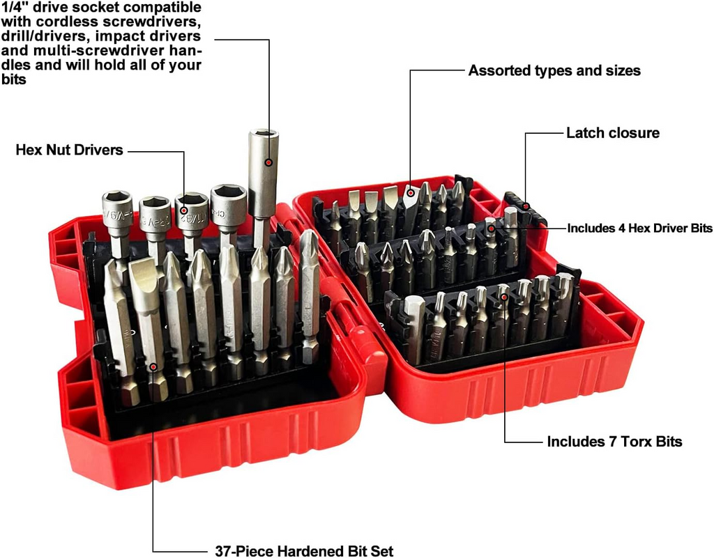 37 Piece Impact Screwdriver Bit Set Nut Driver Torx Phillips Tool