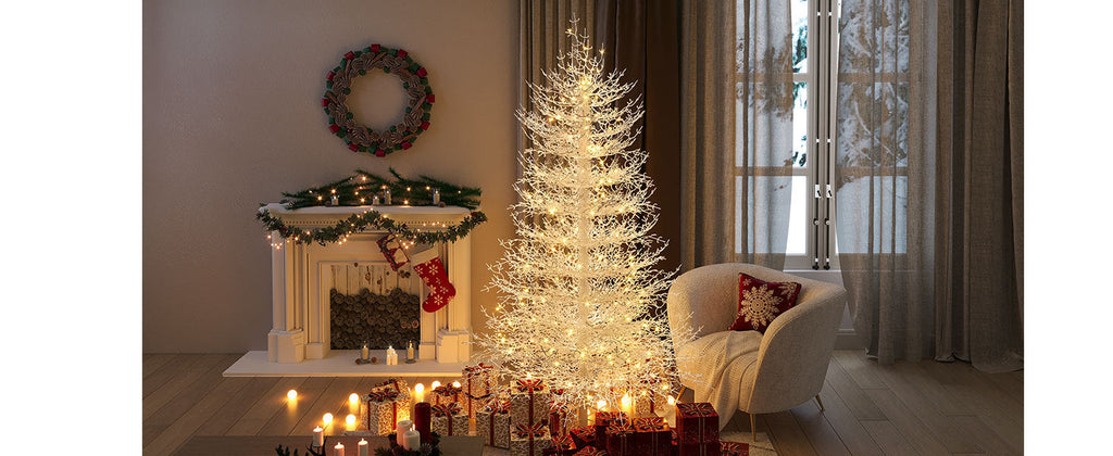 6FT Pre-lit  Aspen Fir  Artificial Christmas Tree, Hinged Xmas Tree