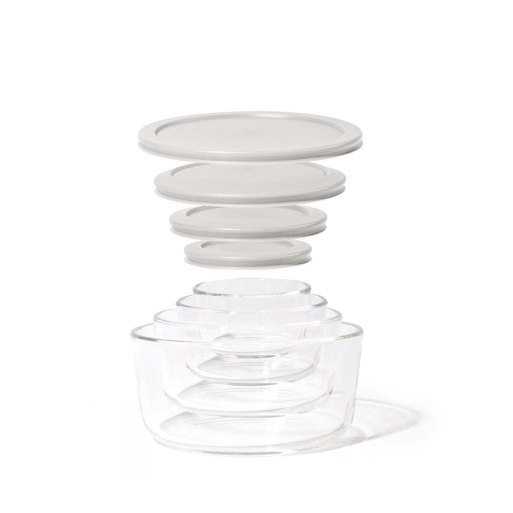 Glass Food Storage Containers - 8 Piece (4 Containers + 4 Lids) Round Nesting Space-Saving Set-3