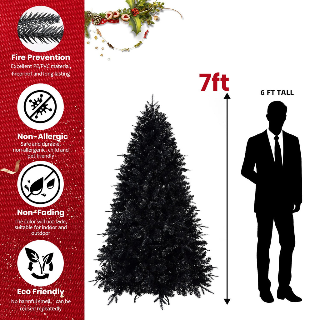 7.5ft Black Christmas Tree with 500 White LED Lights, 2156 Tips PE+PVC