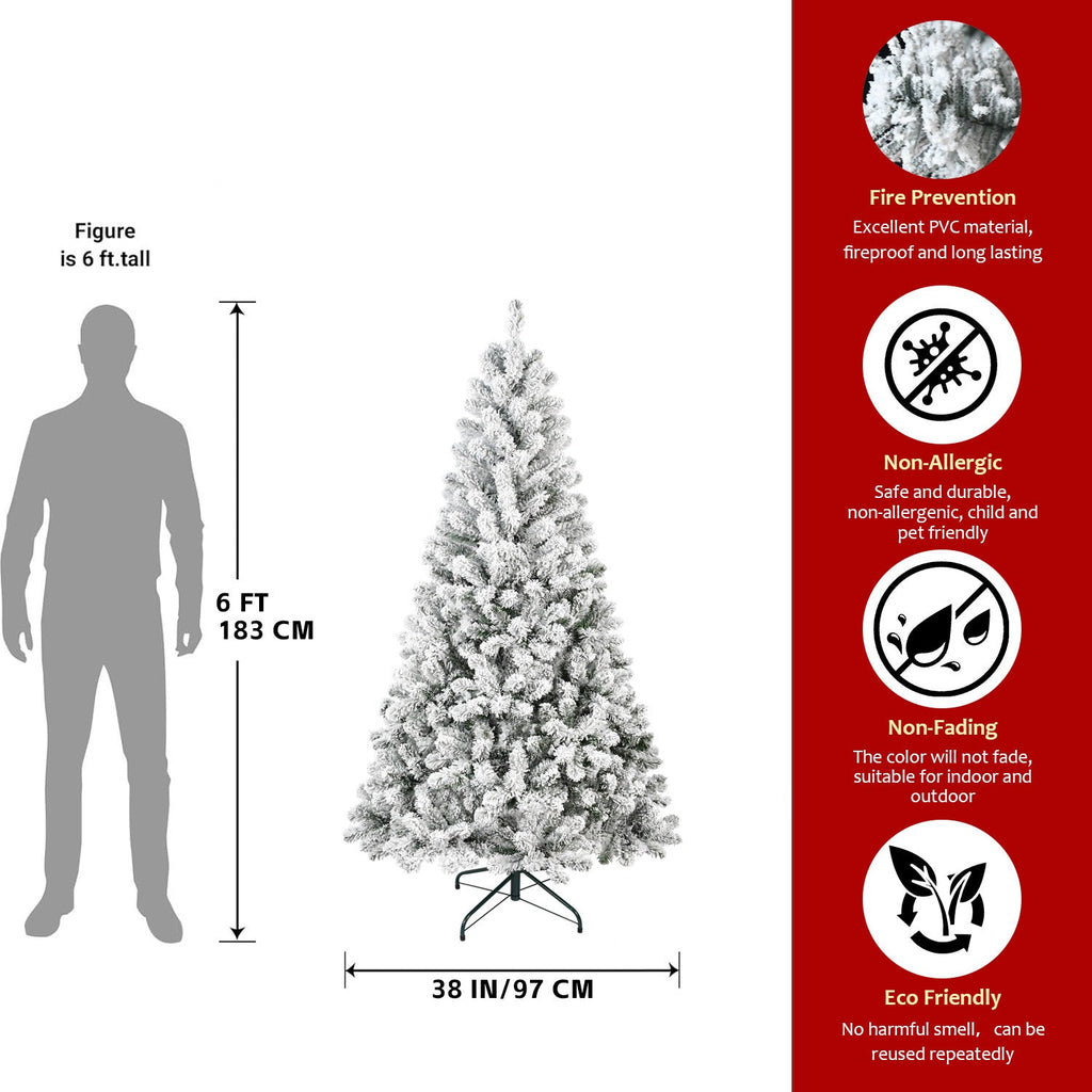 6FT Flocked Christmas Tree – Artificial Snowy Holiday Tree with 678