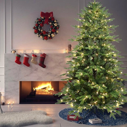 7.5FT Green PVC+PE Christmas Tree with 450 Warm White UL Lights –