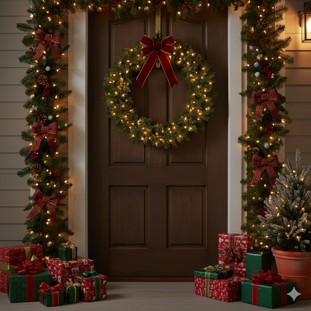 48" Pre-Lit Northern Pine Artificial Christmas Wreath with 200 Clear Lights – Indoor/Outdoor Holiday Decor