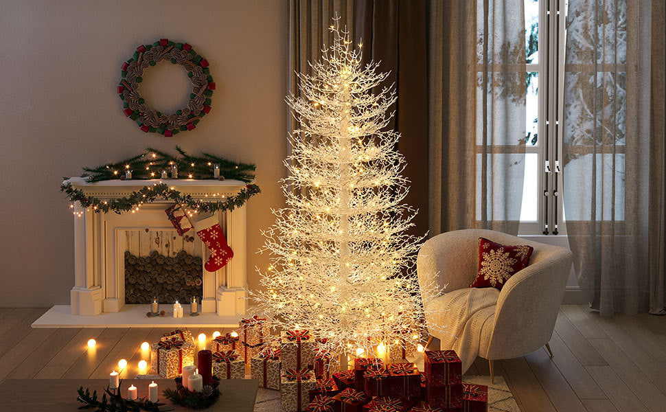 6FT Pre-lit  Aspen Fir  Artificial Christmas Tree, Hinged Xmas Tree