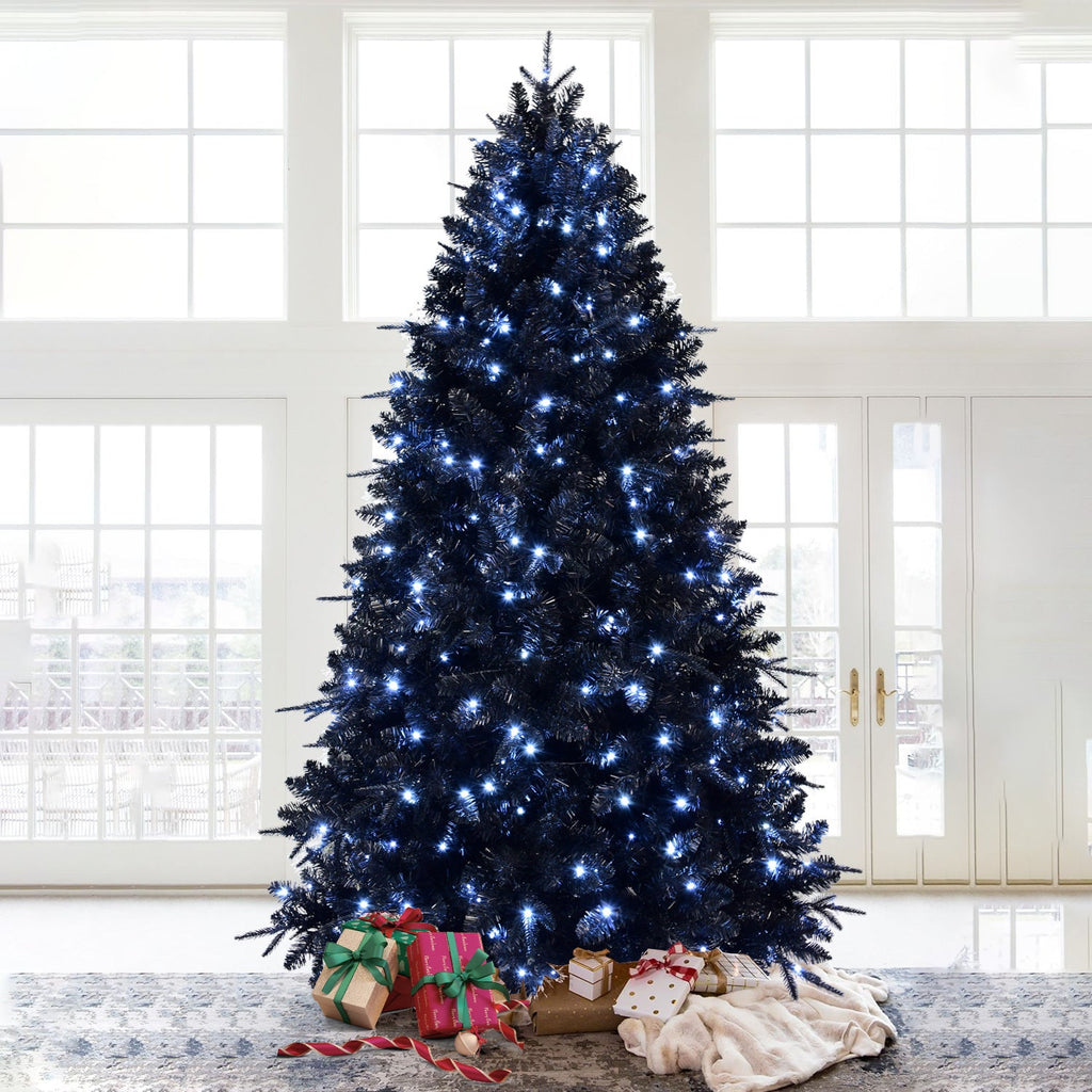7.5ft Black Christmas Tree with 500 White LED Lights, 2156 Tips PE+PVC