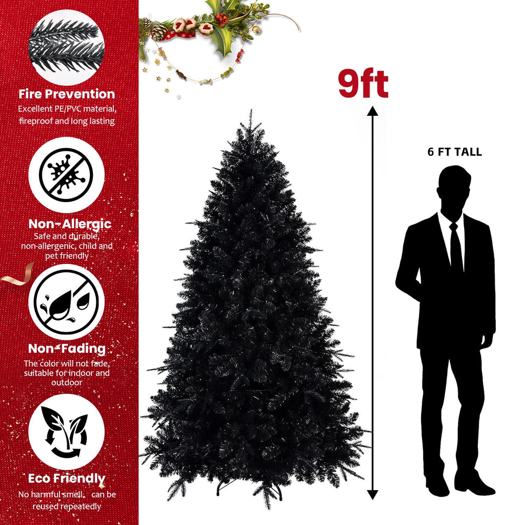 7.5ft Black Christmas Tree with 500 White LED Lights, 2156 Tips PE+PVC