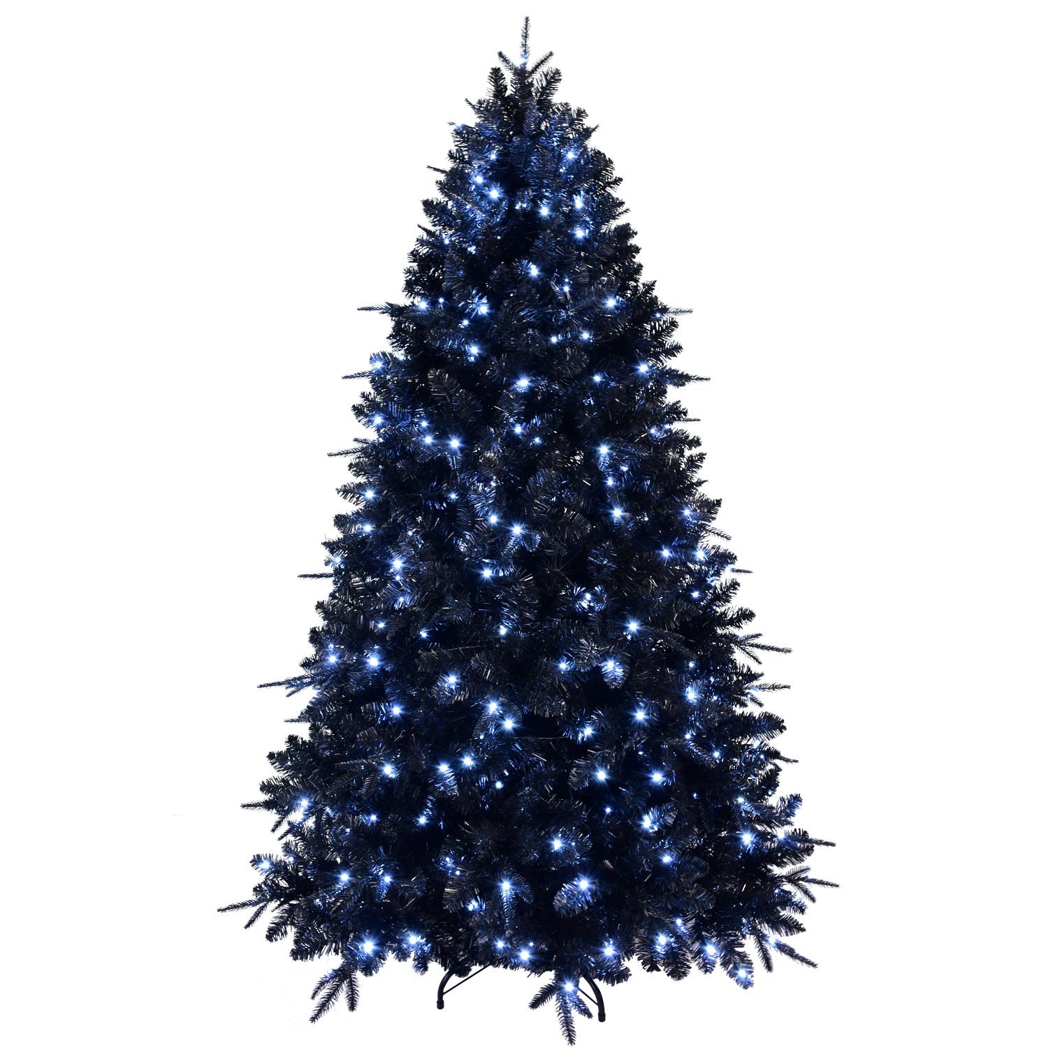 7.5ft Black Christmas Tree with 500 White LED Lights, 2156 Tips PE+PVC