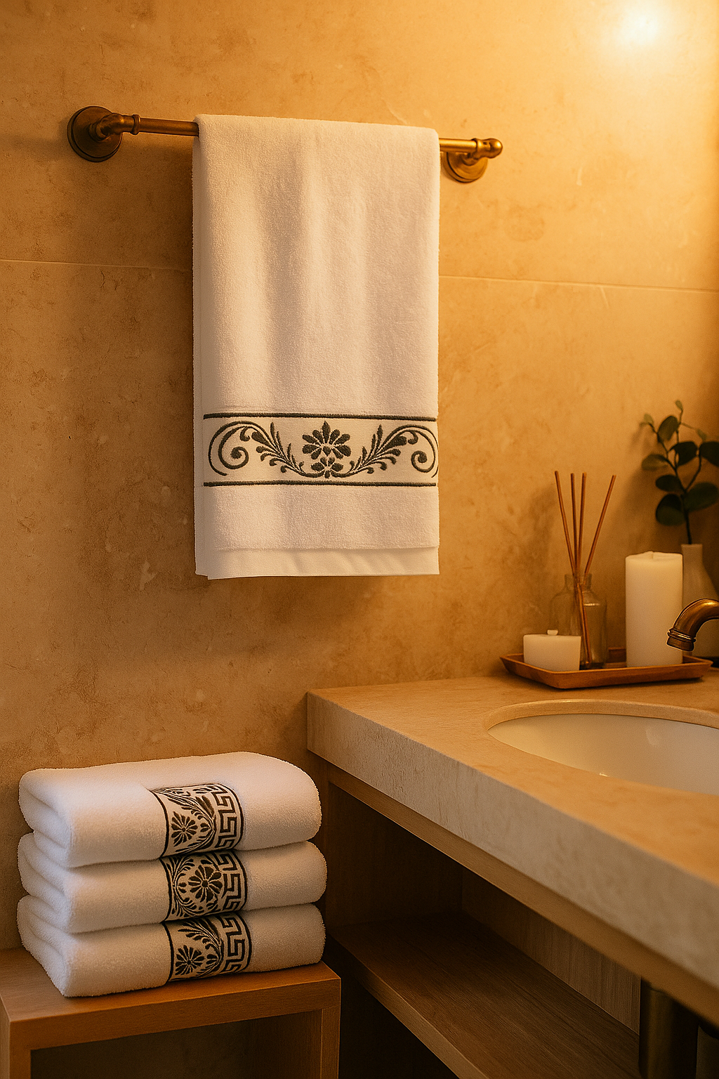 EMike Alley 3-Piece Luxury White Cotton Towel Set – 1 Bath Towel + 2 Hand Towels