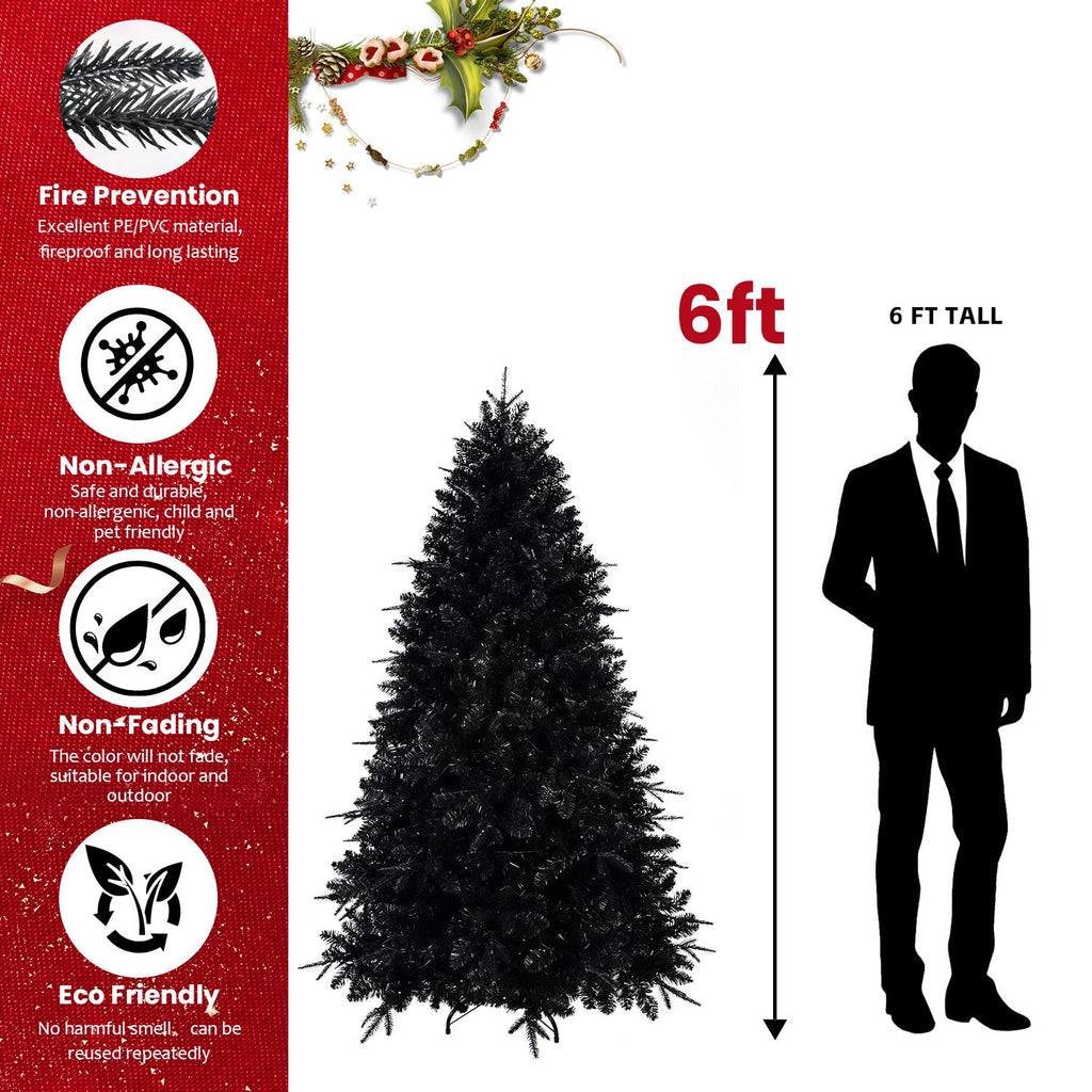 7.5ft Black Christmas Tree with 500 White LED Lights, 2156 Tips PE+PVC