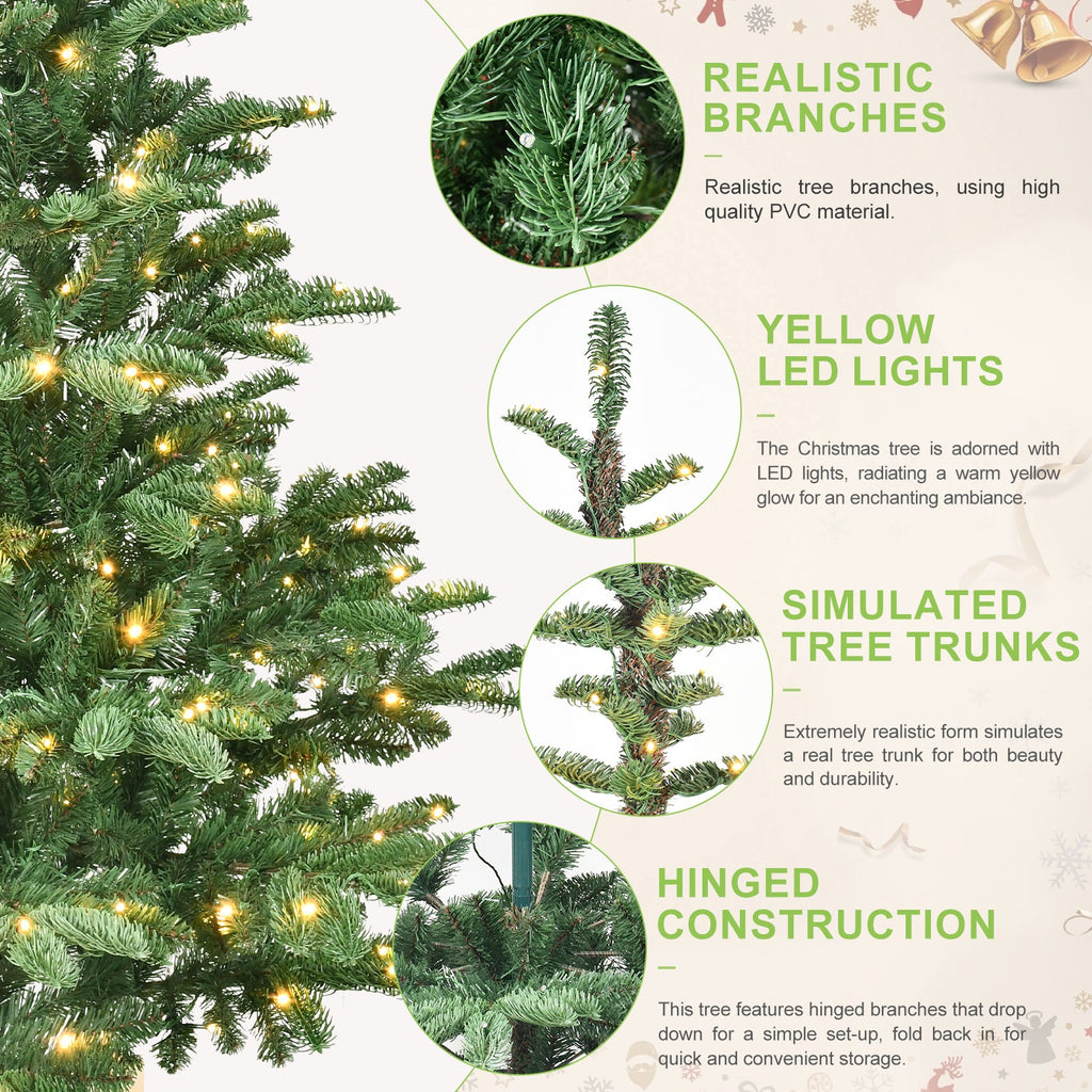 8ft Pre-Lit Christmas Tree with 500 Warm White LED Lights, 1307 PE+PVC