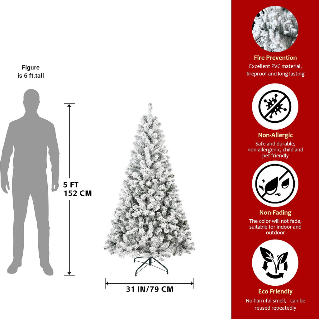 6FT Flocked Christmas Tree – Artificial Snowy Holiday Tree with 678
