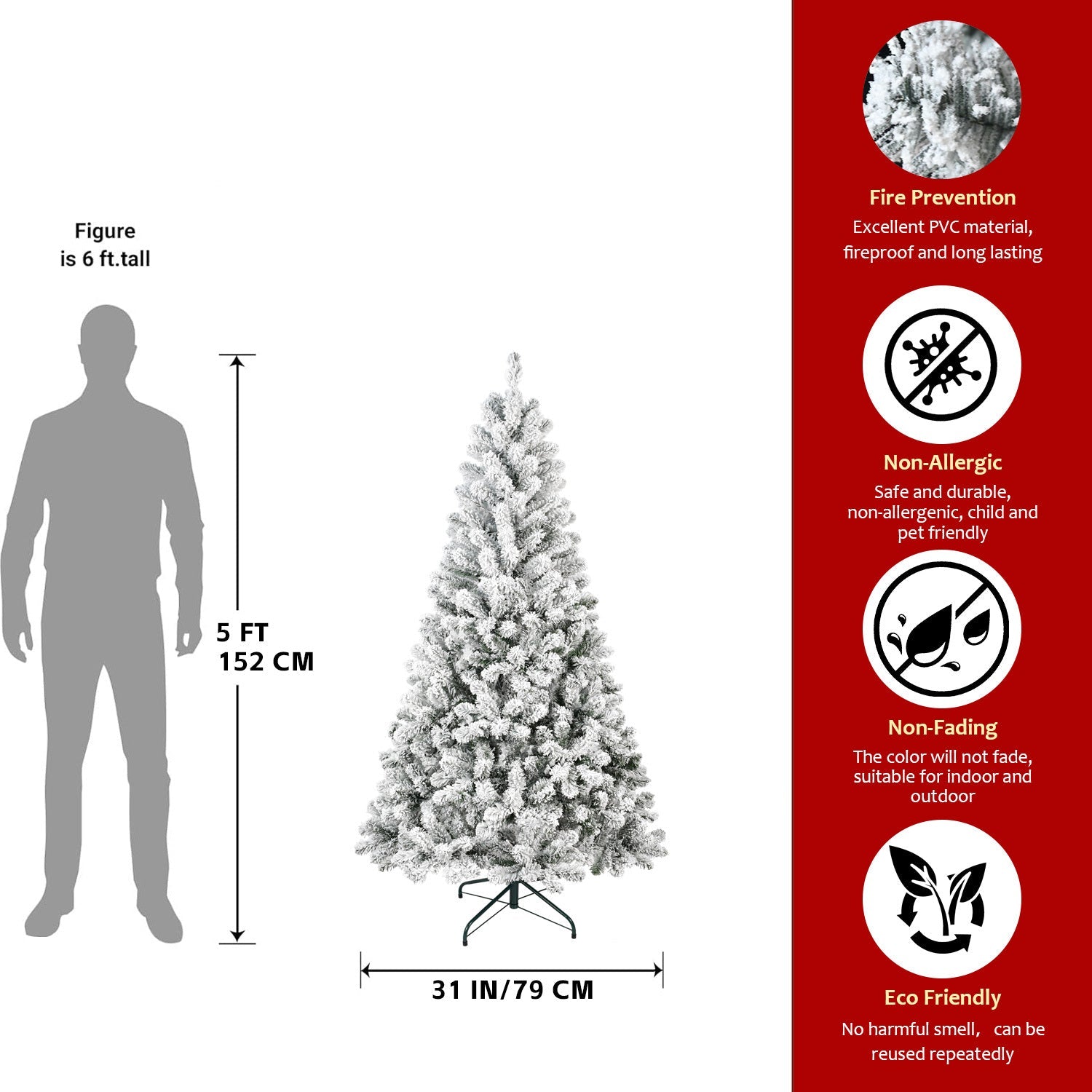 6FT Flocked Christmas Tree – Artificial Snowy Holiday Tree with 678