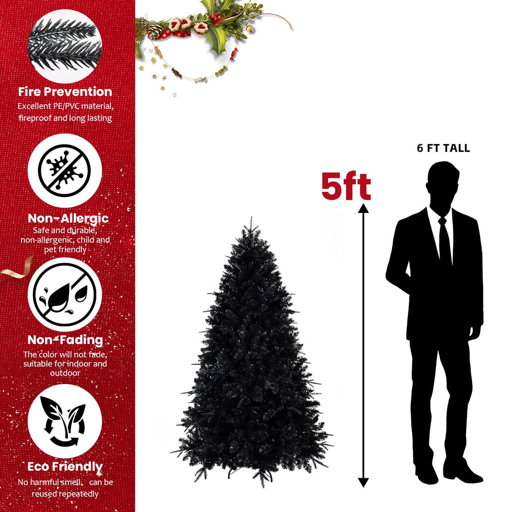 7.5ft Black Christmas Tree with 500 White LED Lights, 2156 Tips PE+PVC