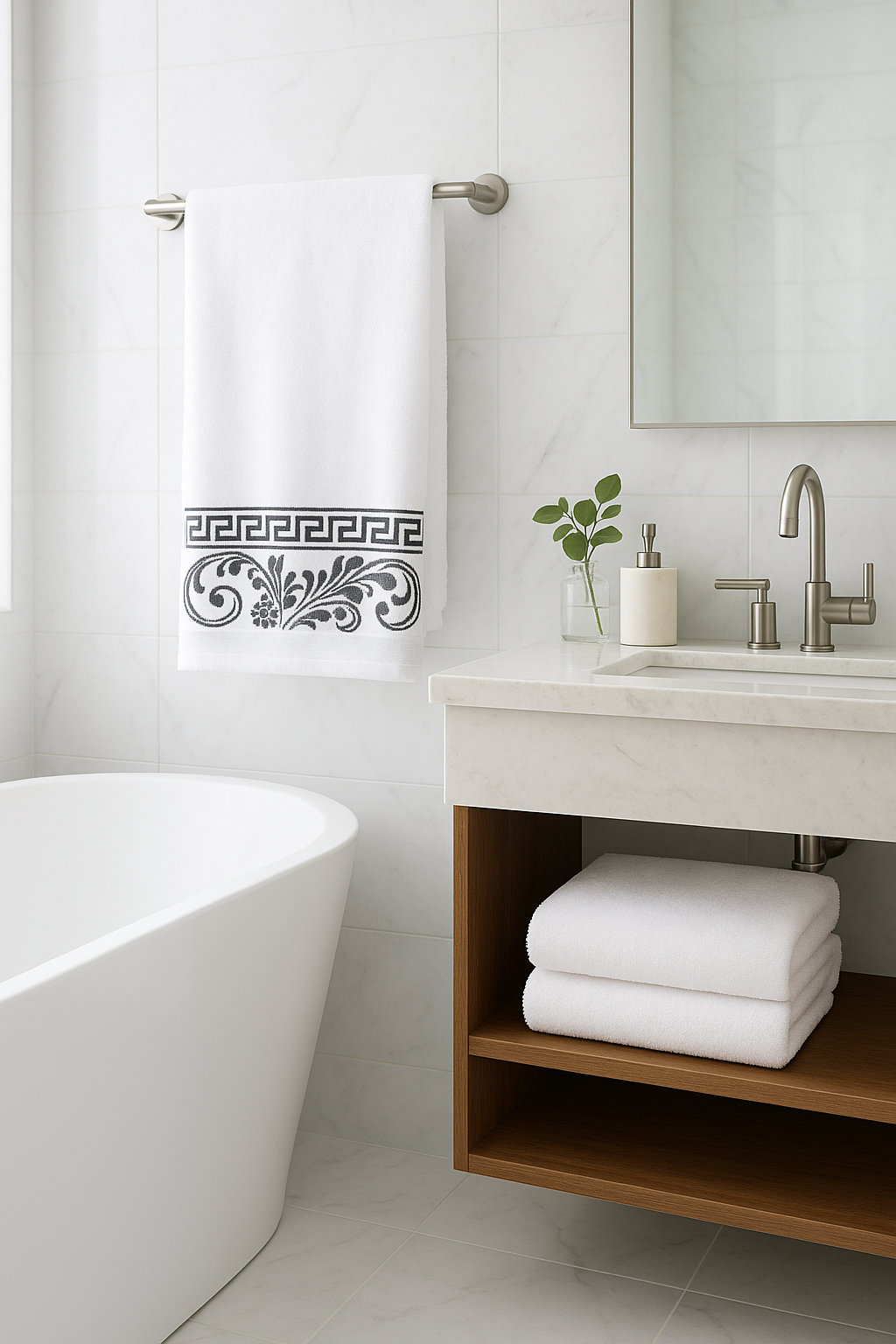 EMike Alley 3-Piece Luxury White Cotton Towel Set – 1 Bath Towel + 2 Hand Towels