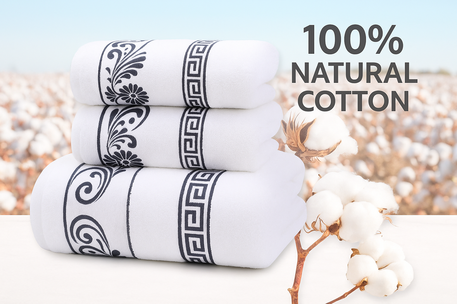 EMike Alley 3-Piece Luxury White Cotton Towel Set – 1 Bath Towel + 2 Hand Towels