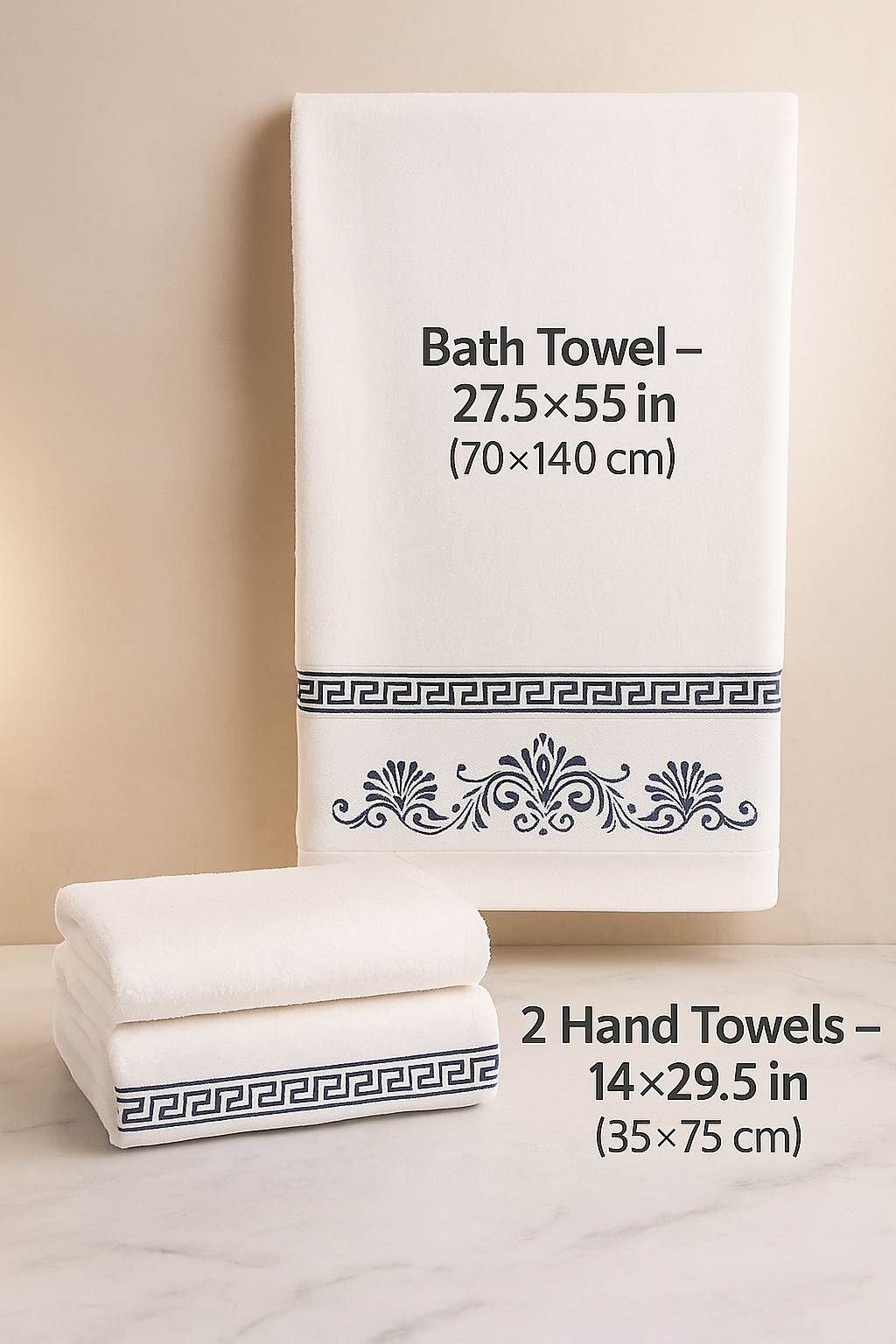 EMike Alley 3-Piece Luxury White Cotton Towel Set – 1 Bath Towel + 2 Hand Towels