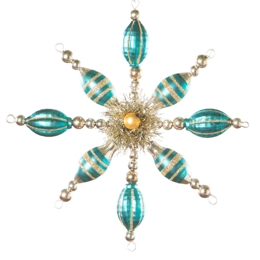 Turquoise Glass & Tinsel Starburst Ornament-0
